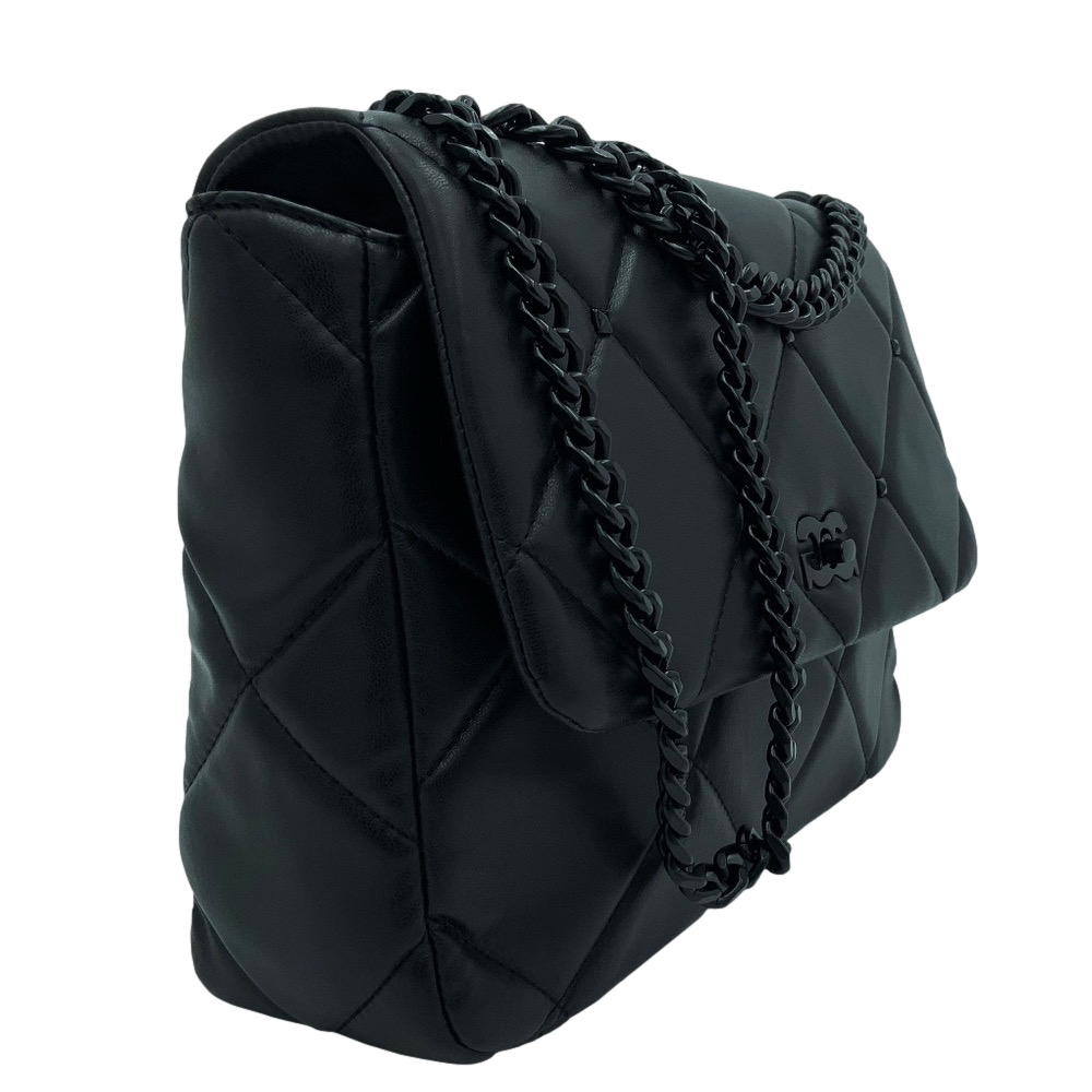 GILDA PARIS Large Quilted Bag w/ tonal chain handle and shoulder strap BLACK NWT - Picture 2 of 2